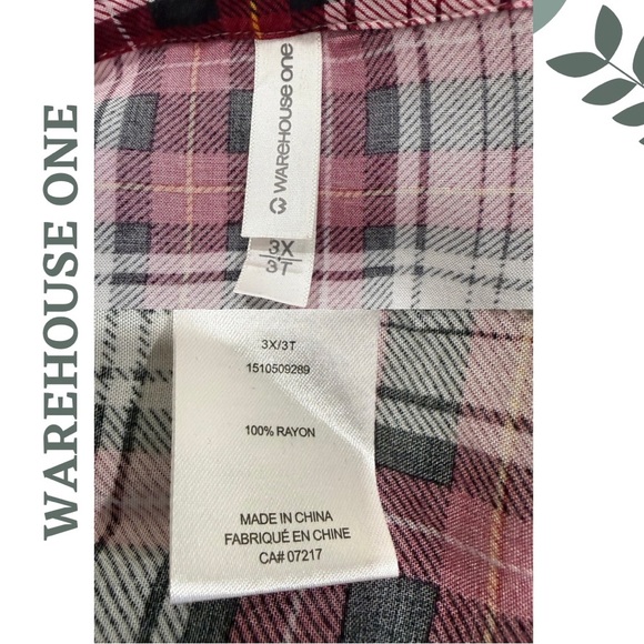 🛍️3/$40 Warehouse One Plaid Peasant Blouse – Red White Size 3X - Picture 5 of 5